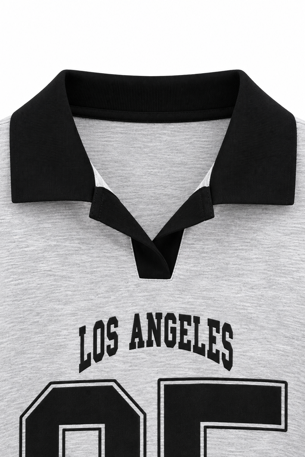 2258 Kadın Los Angeles 95 Baskılı Polo Yaka Sweatshirt Gri