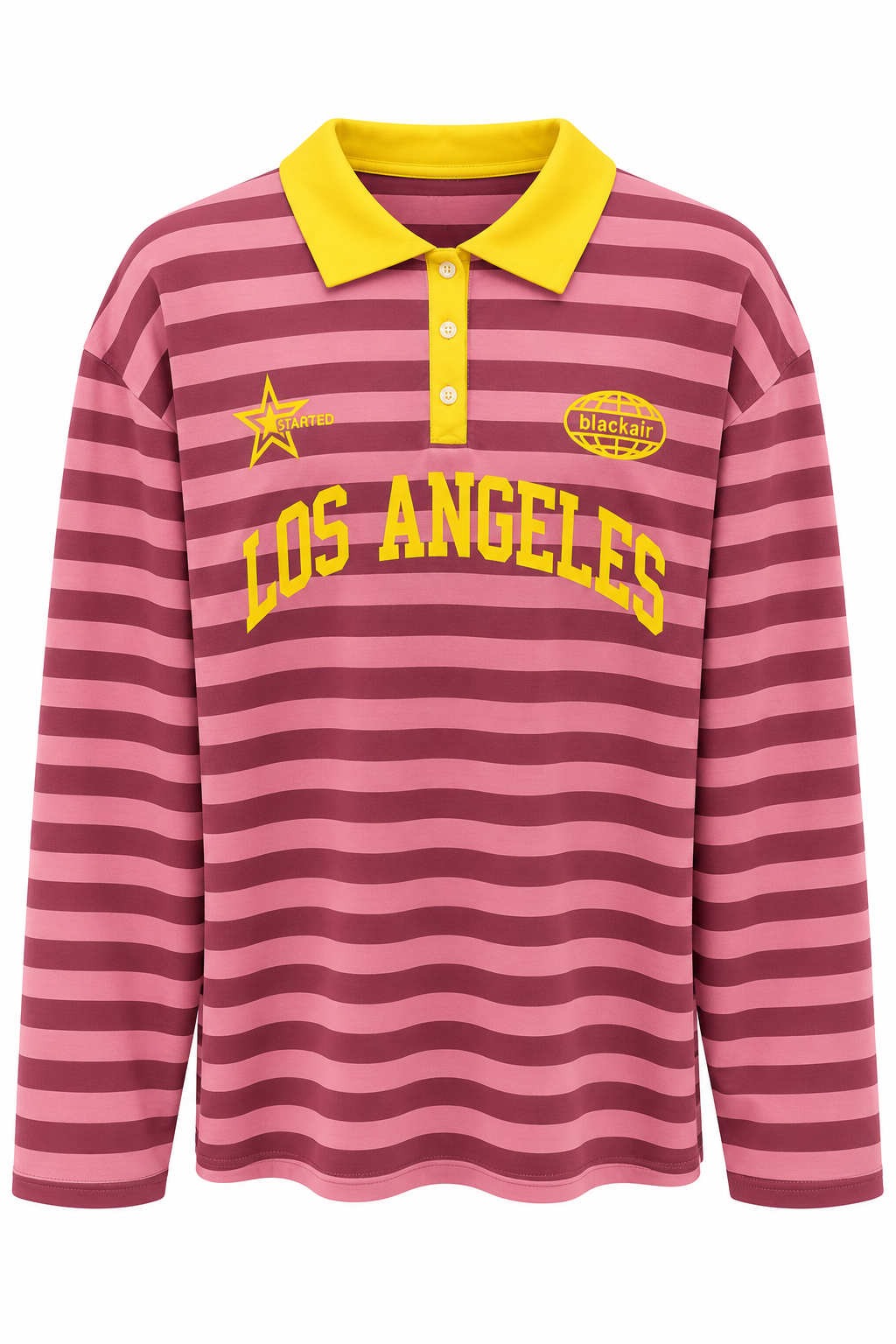 2259 Kadın Çizgili Los Angeles Baskılı Polo Yaka Sweatshirt Pembe