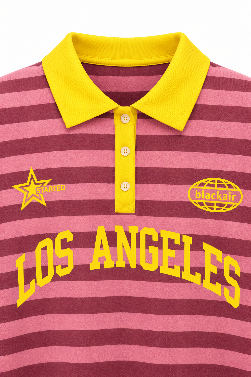 2259 Kadın Çizgili Los Angeles Baskılı Polo Yaka Sweatshirt Pembe