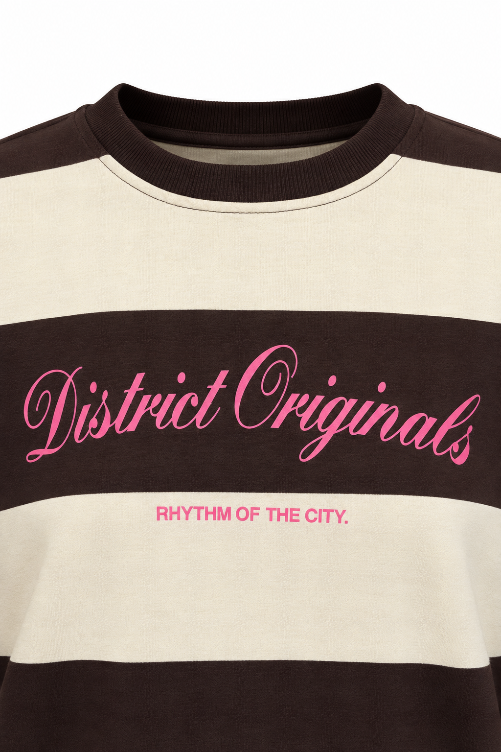 2260 Kadın Retro Çizgili District Originals Baskı Sweatshirt Kahve