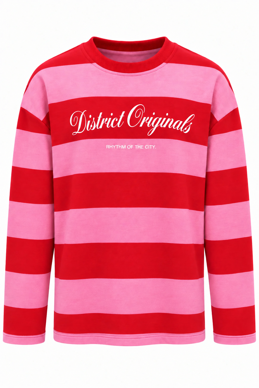 2260 Kadın Retro Çizgili District Originals Baskı Sweatshirt Pembe