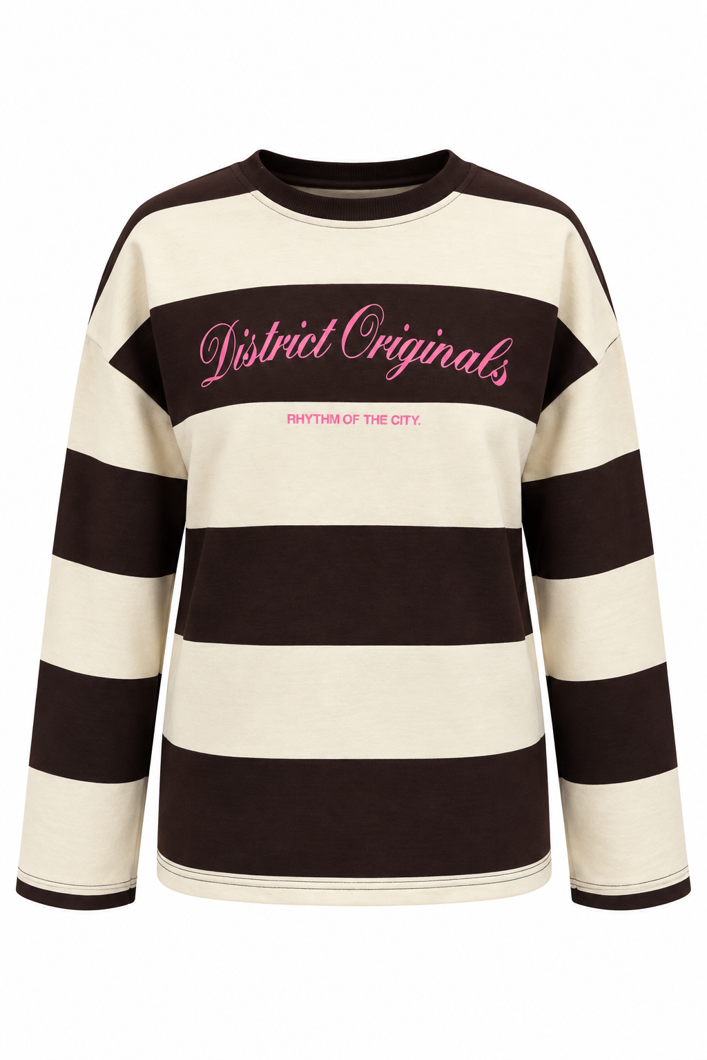 2260 Kadın Retro Çizgili District Originals Baskı Sweatshirt Kahve