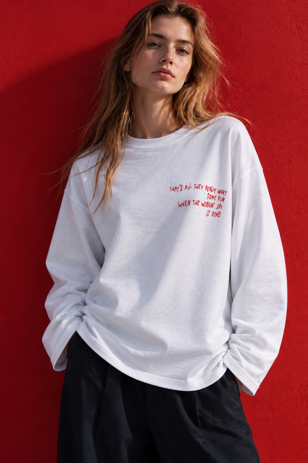 2262 Kadın Girls Wanna Have Fun Baskılı Oversize Sweatshirt Beyaz