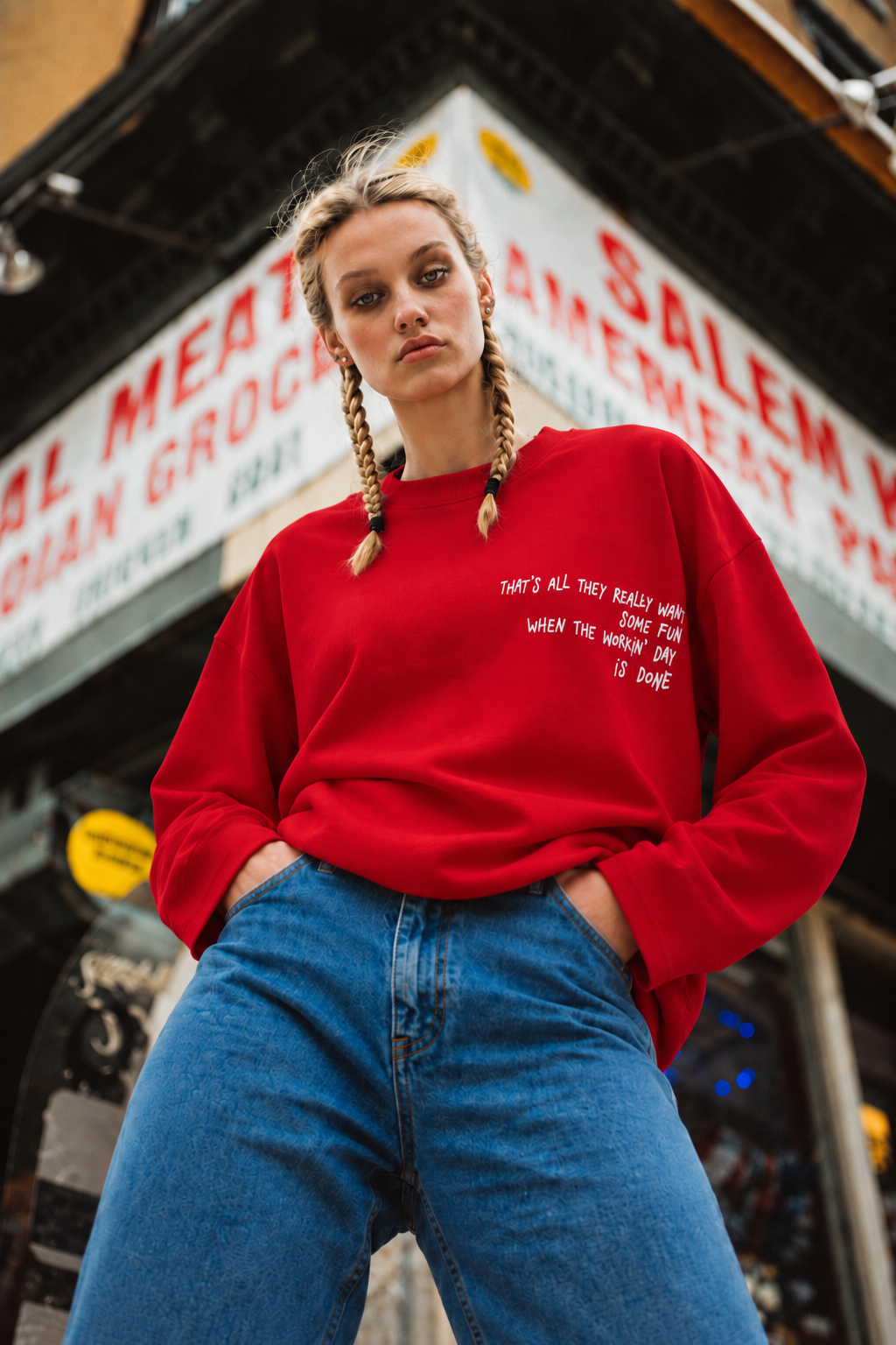2262 Kadın Girls Wanna Have Fun Baskılı Oversize Sweatshirt Kırmızı
