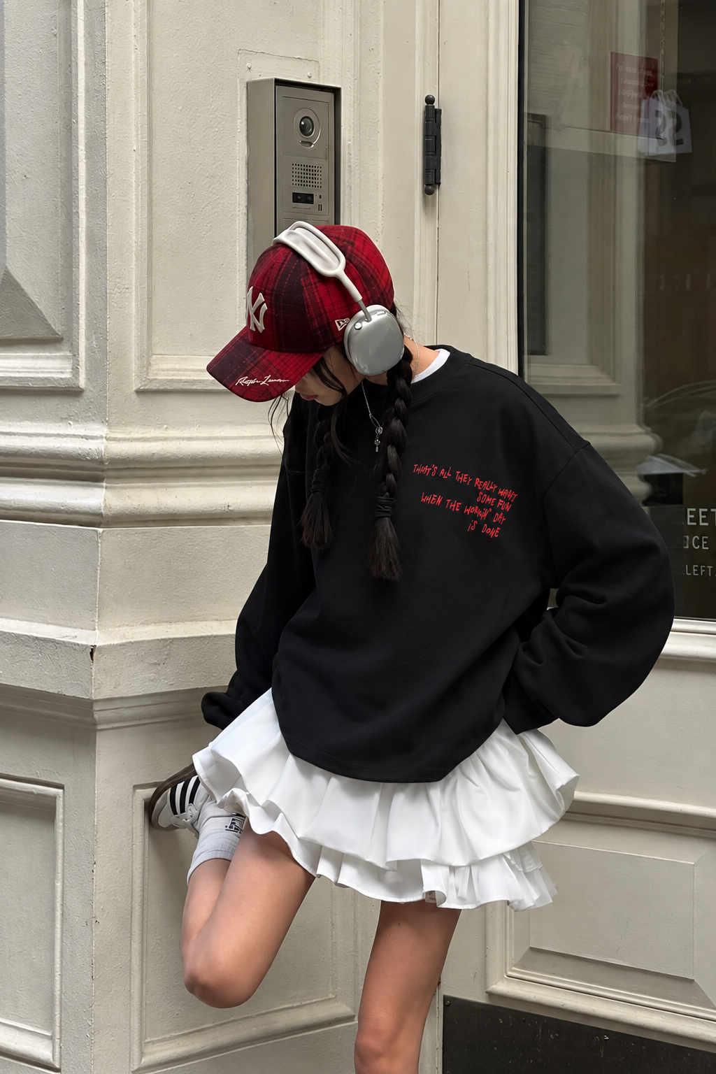 2262 Kadın Girls Wanna Have Fun Baskılı Oversize Sweatshirt Siyah