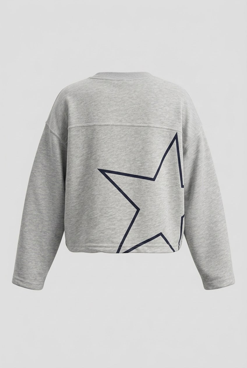2263 Kadın 76 Kolej Baskılı Yıldız Detay Oversize Sweatshirt Gri