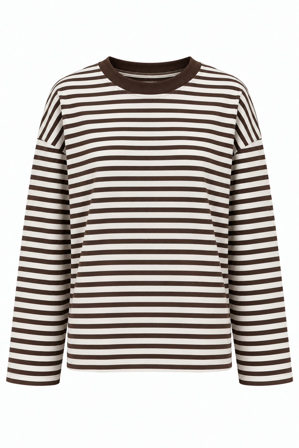 2265 Kadın Çizgili Bisiklet Yaka Oversize Sweatshirt Kahve