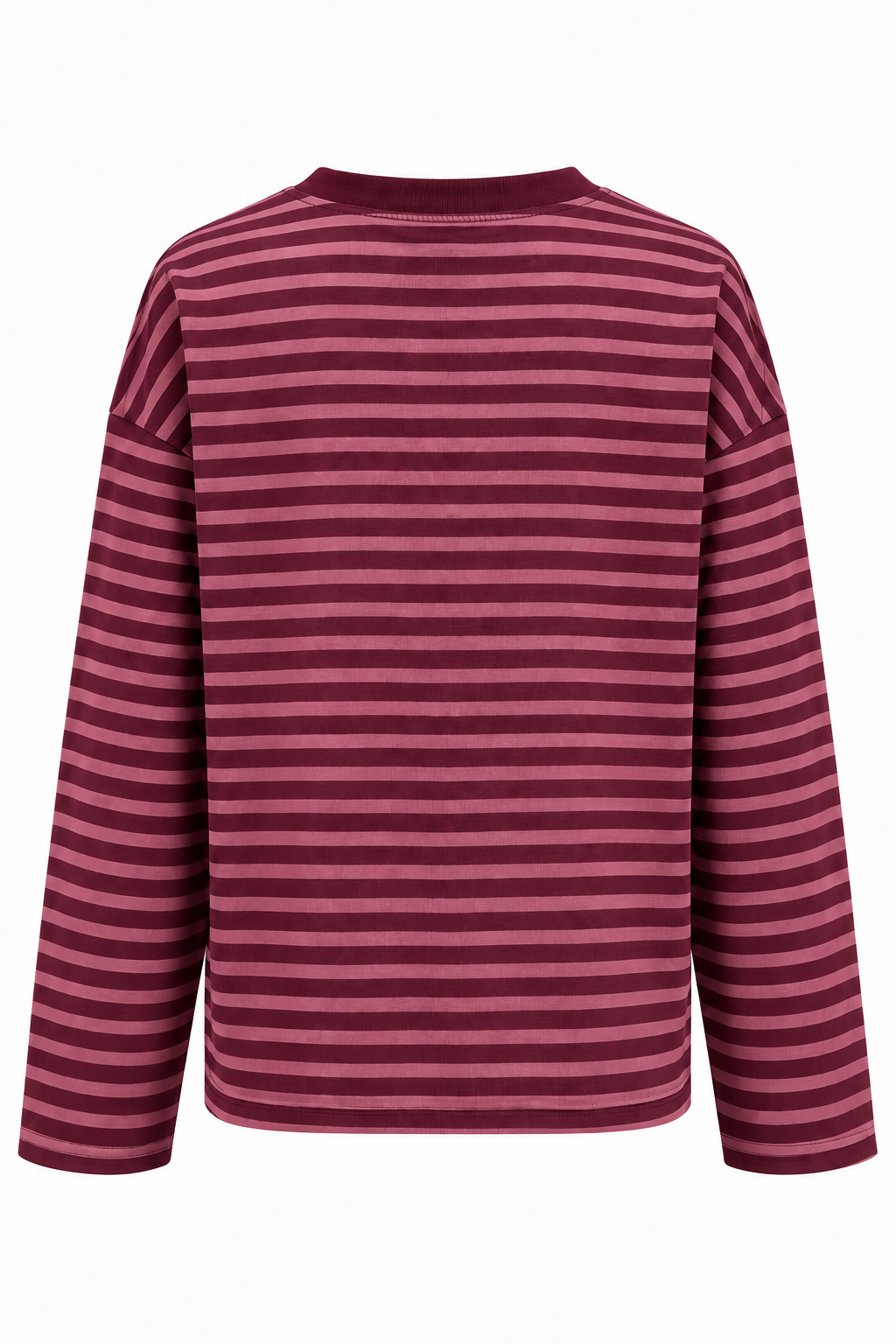 2265 Kadın Çizgili Bisiklet Yaka Oversize Sweatshirt Bordo