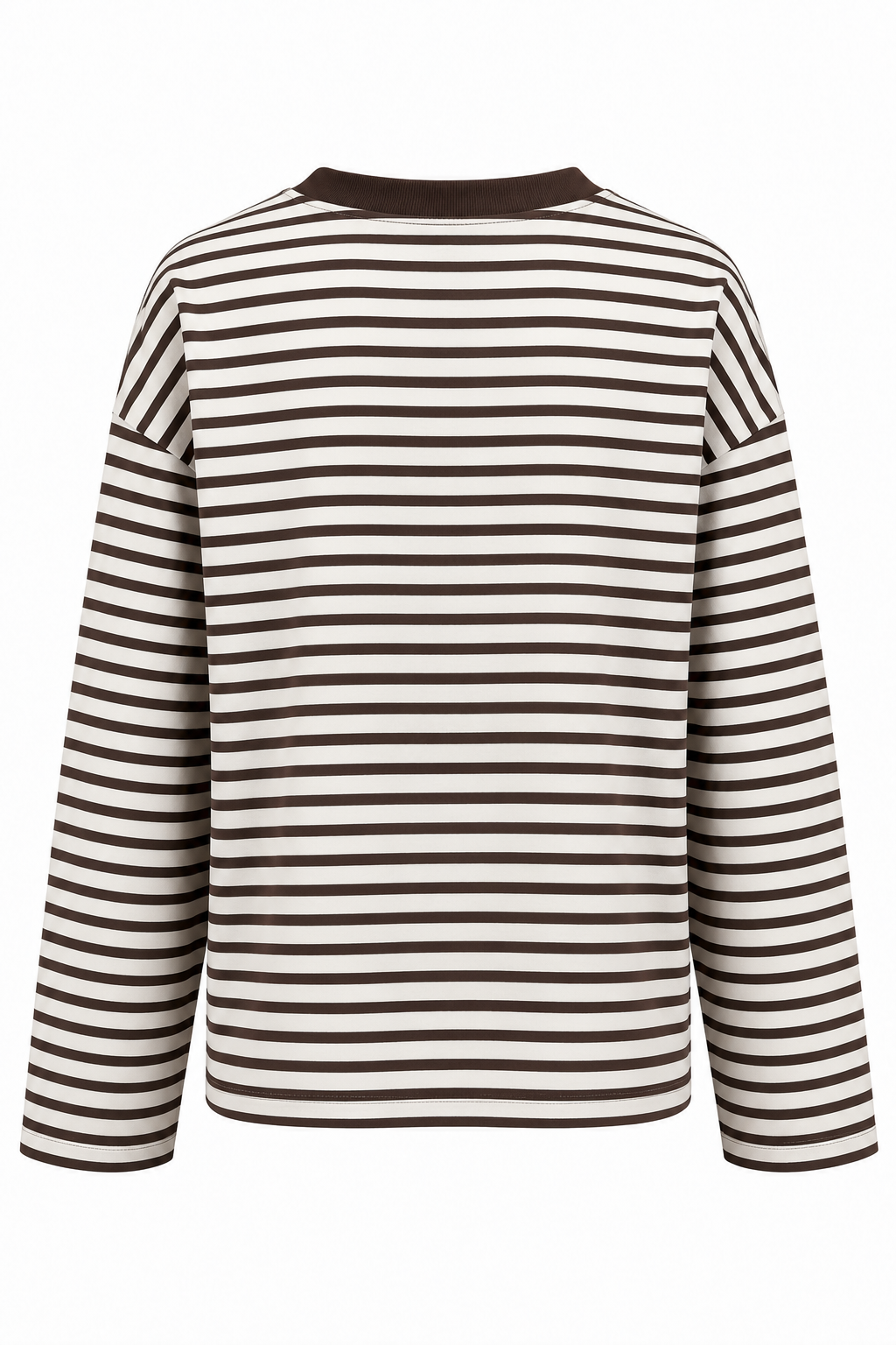 2265 Kadın Çizgili Bisiklet Yaka Oversize Sweatshirt Kahve