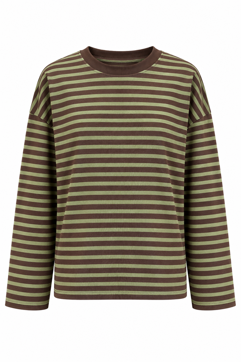 2265 Kadın Çizgili Bisiklet Yaka Oversize Sweatshirt Fıstık Yeşili