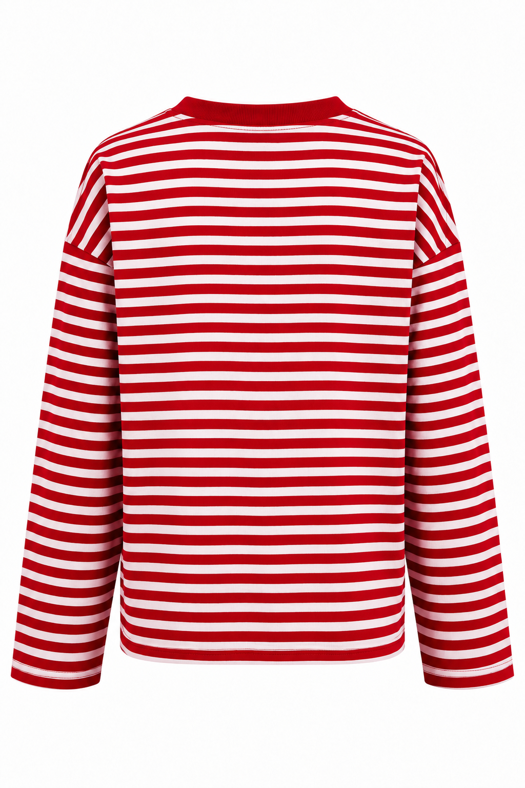 2265 Kadın Çizgili Bisiklet Yaka Oversize Sweatshirt Kırmızı