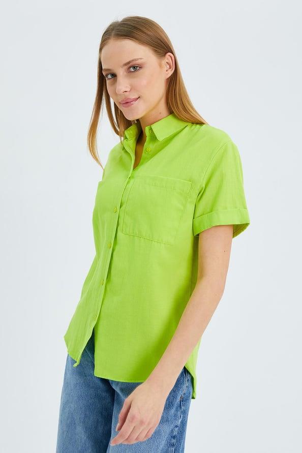 3950 Kadın Oxford Kısa Kollu Basic Gömlek Olive