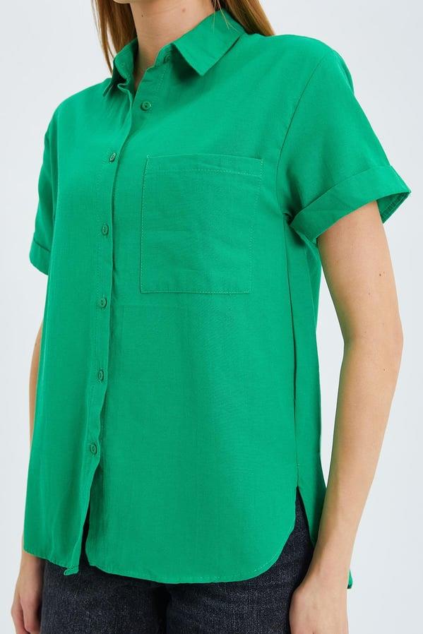 3950 Kadın Oxford Kısa Kollu Basic Gömlek Yeşil