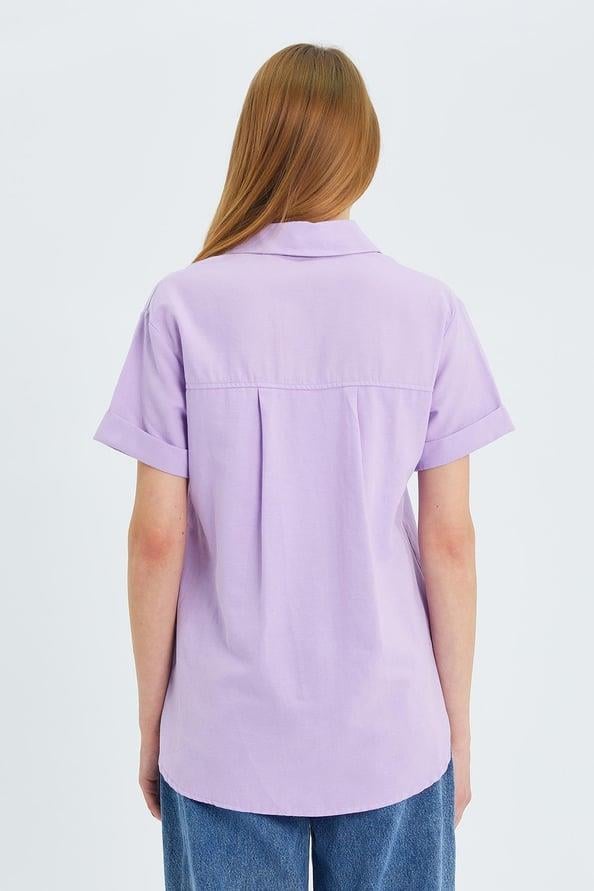 3950 Kadın Oxford Kısa Kollu Basic Gömlek Lila