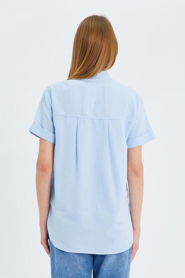 3950 Kadın Oxford Kısa Kollu Basic Gömlek Bebe Mavi