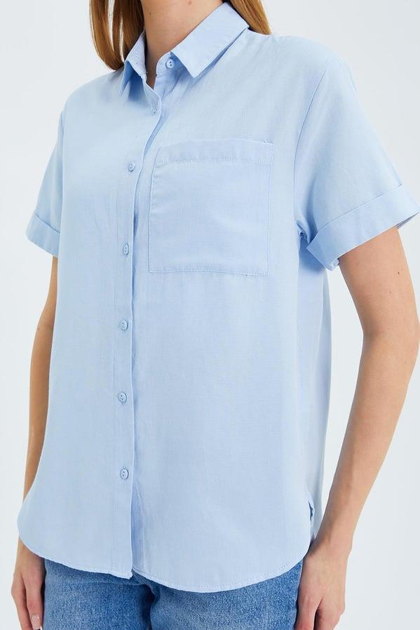 3950 Kadın Oxford Kısa Kollu Basic Gömlek Bebe Mavi