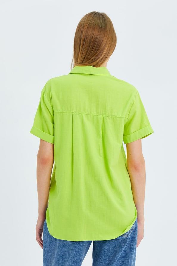 3950 Kadın Oxford Kısa Kollu Basic Gömlek Olive