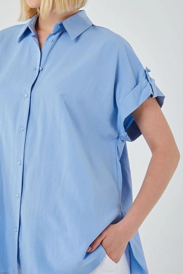 3967 Kadın Apoletli Kısa Kol Oversize Gömlek Bebe Mavi