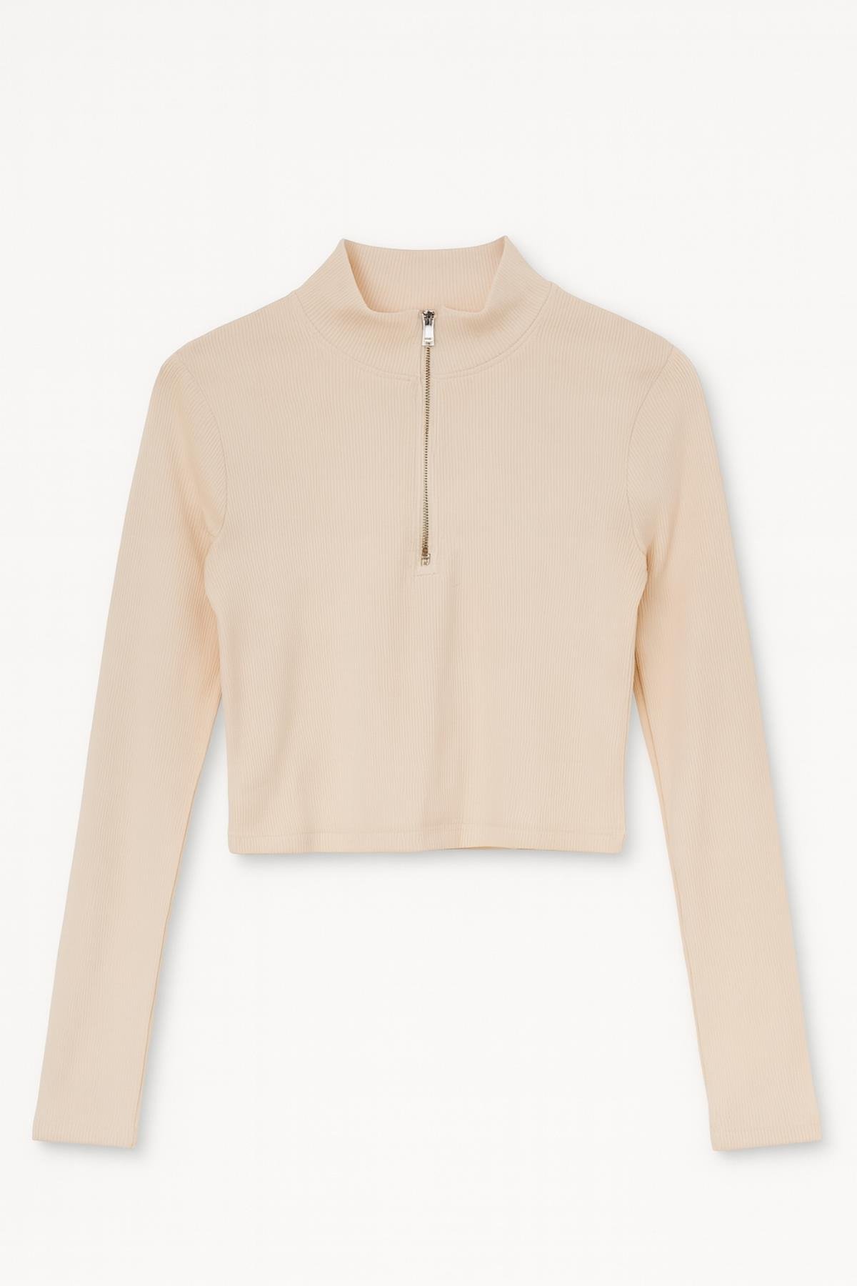 4177 Kadın Kısa Body Bluz Bej