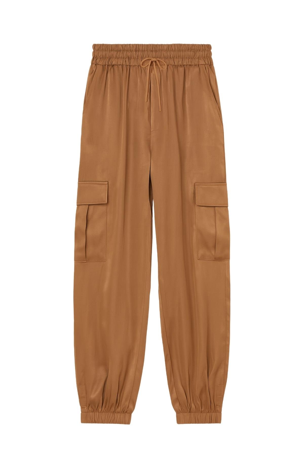 4305 Kadın Kargo Cepli Saten Pantolon Vizon