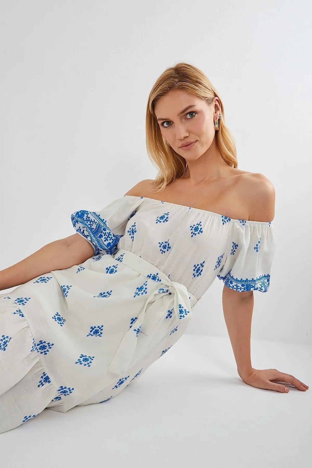 4309 Madonna Yaka Elbise Mavi