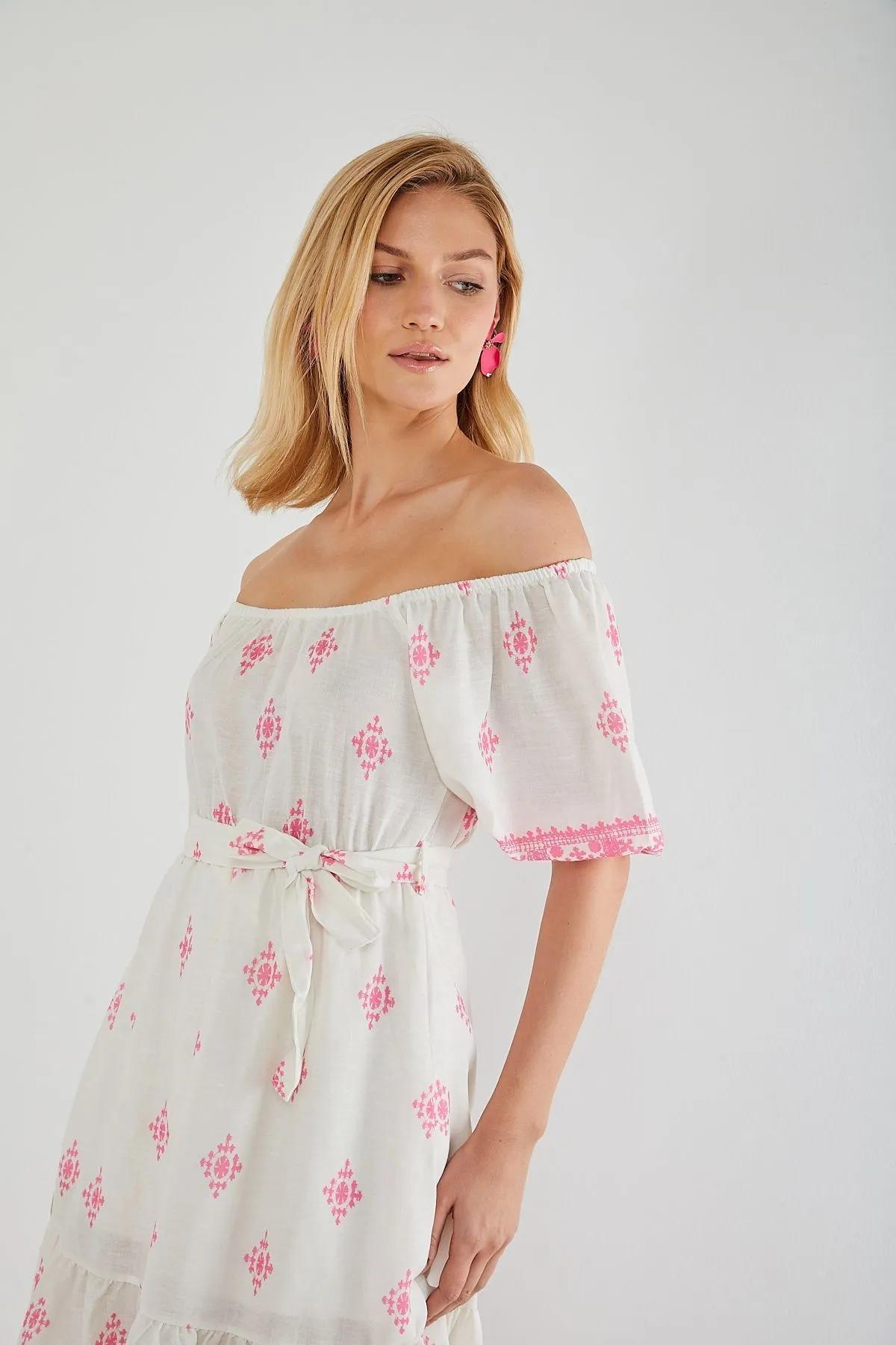 4309 Madonna Yaka Elbise Pembe