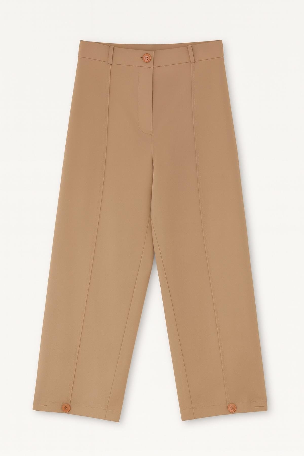 4403 Kadın Paçası Düğmeli Bol Kumaş Pantolon Vizon