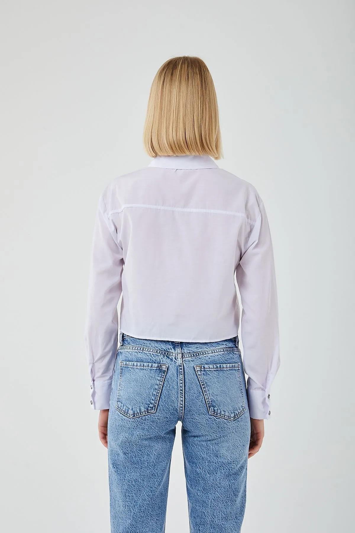 4444 Kadın Apoletli Crop Gömlek Beyaz