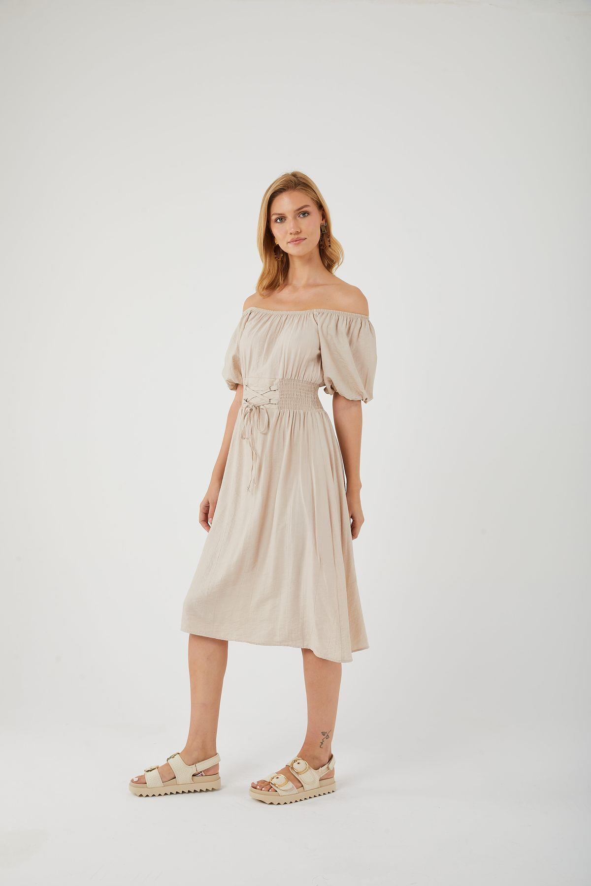 4452 Kadın Lastikli Ayarlanabilir Elbise Taş