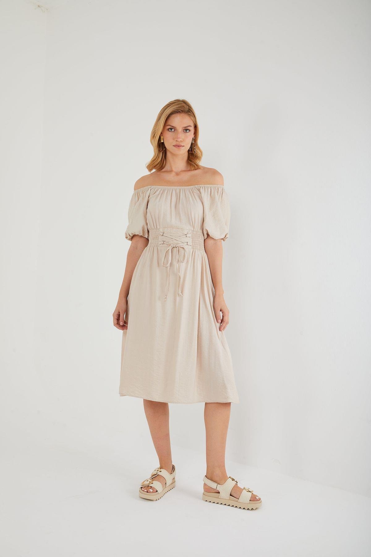 4452 Kadın Lastikli Ayarlanabilir Elbise Taş