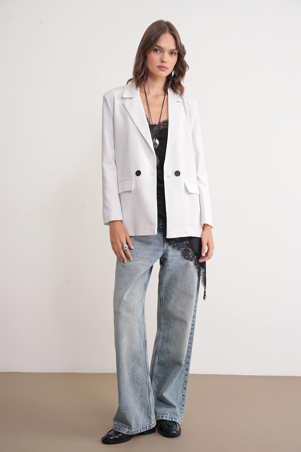 4516 Kadın Bezayağı Blazer Ceket Ekru