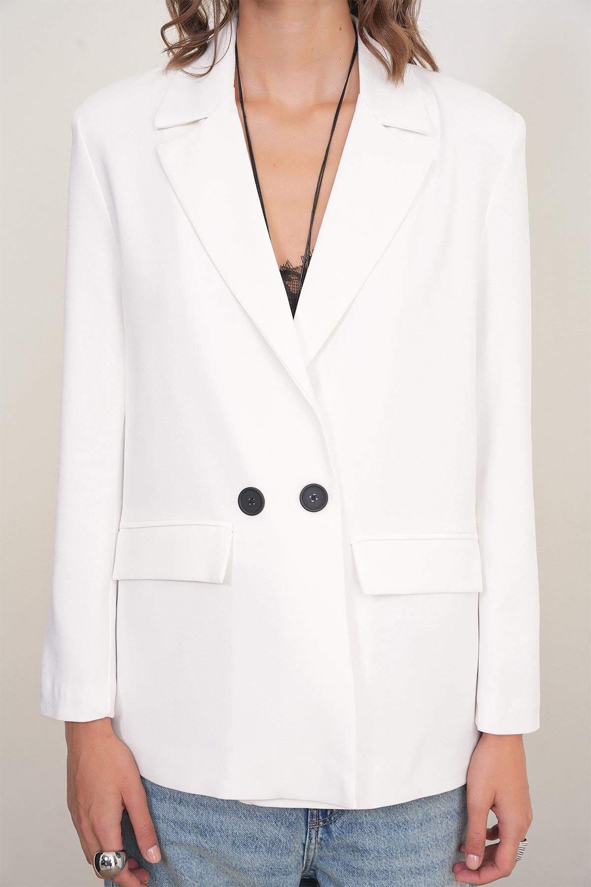 4516 Kadın Bezayağı Blazer Ceket Ekru