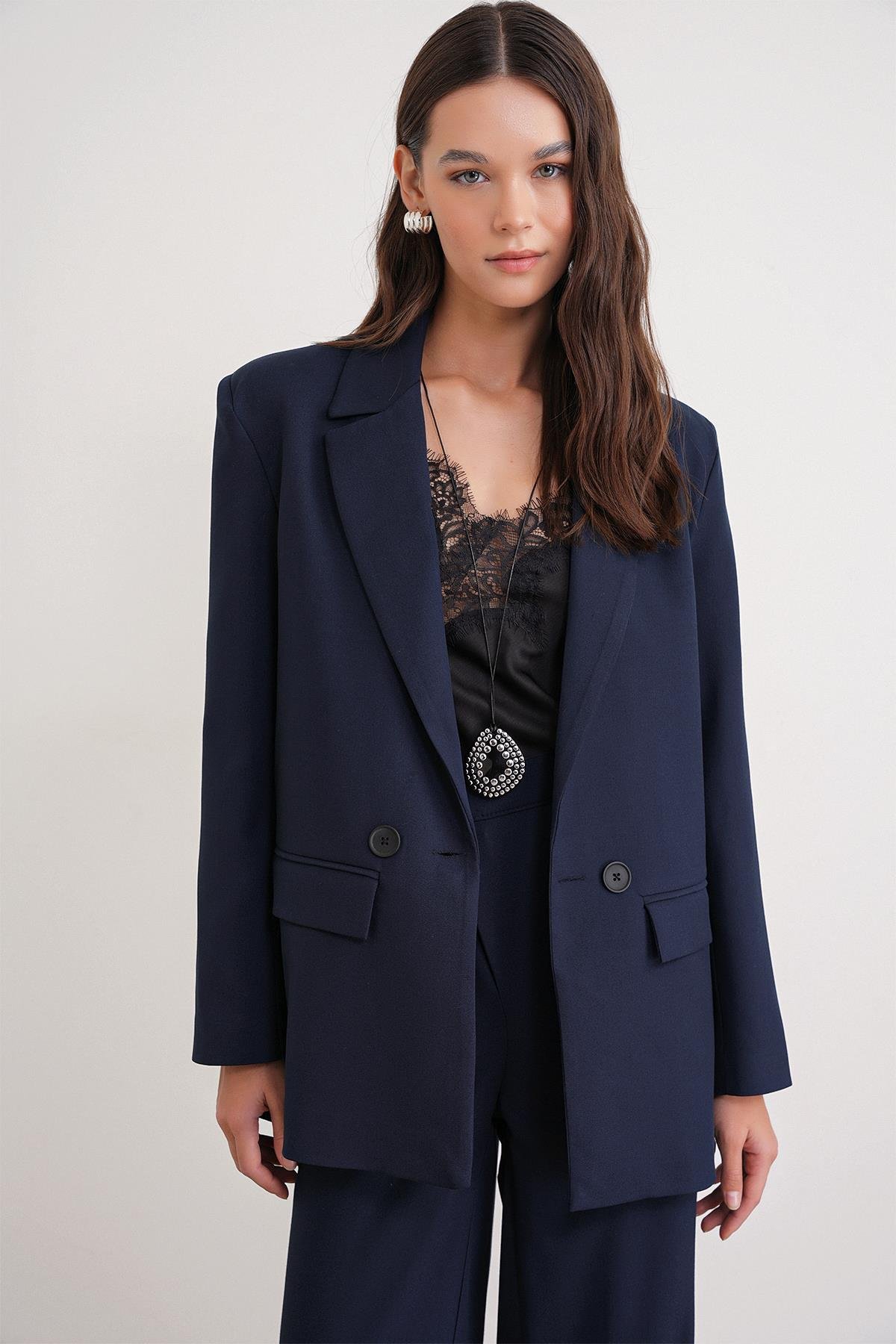 4516 Kadın Bezayağı Blazer Ceket Lacivert