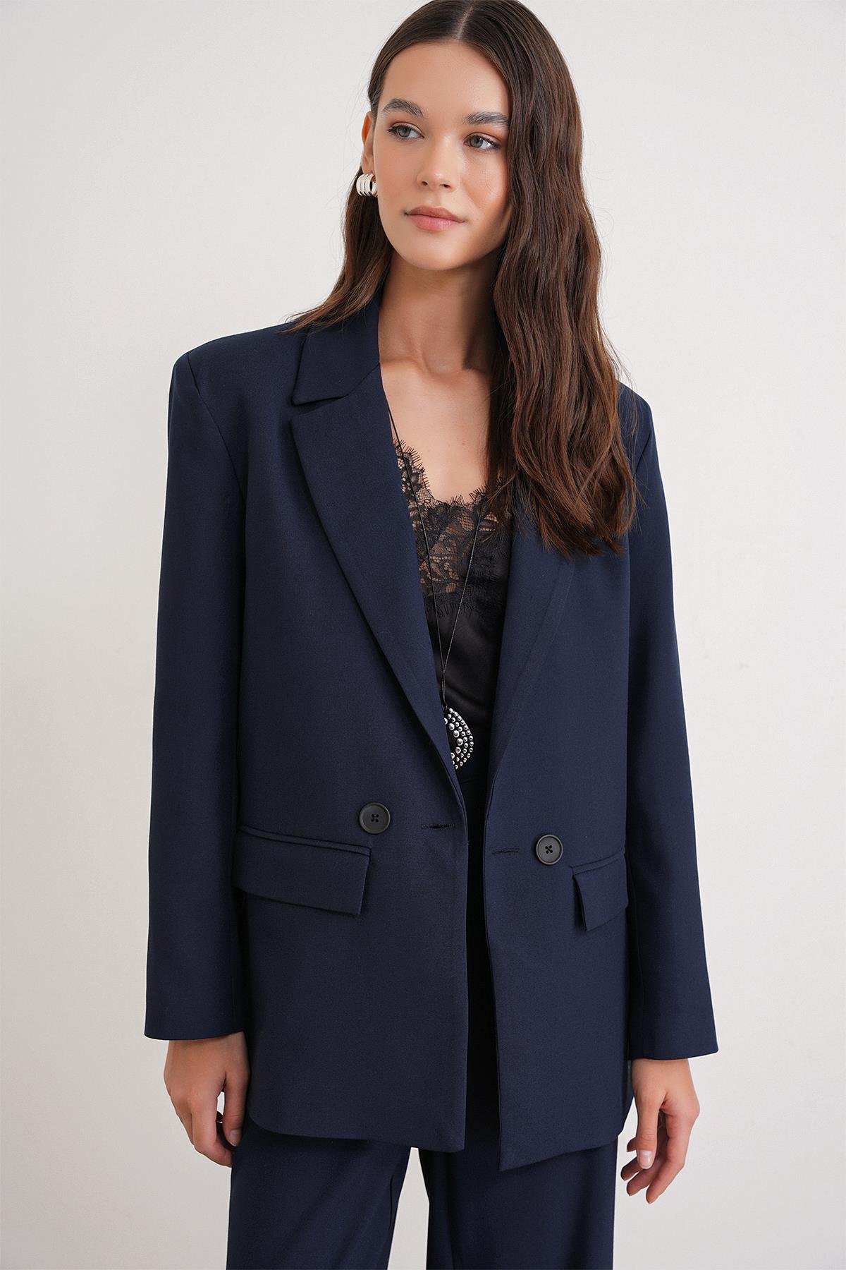 4516 Kadın Bezayağı Blazer Ceket Lacivert