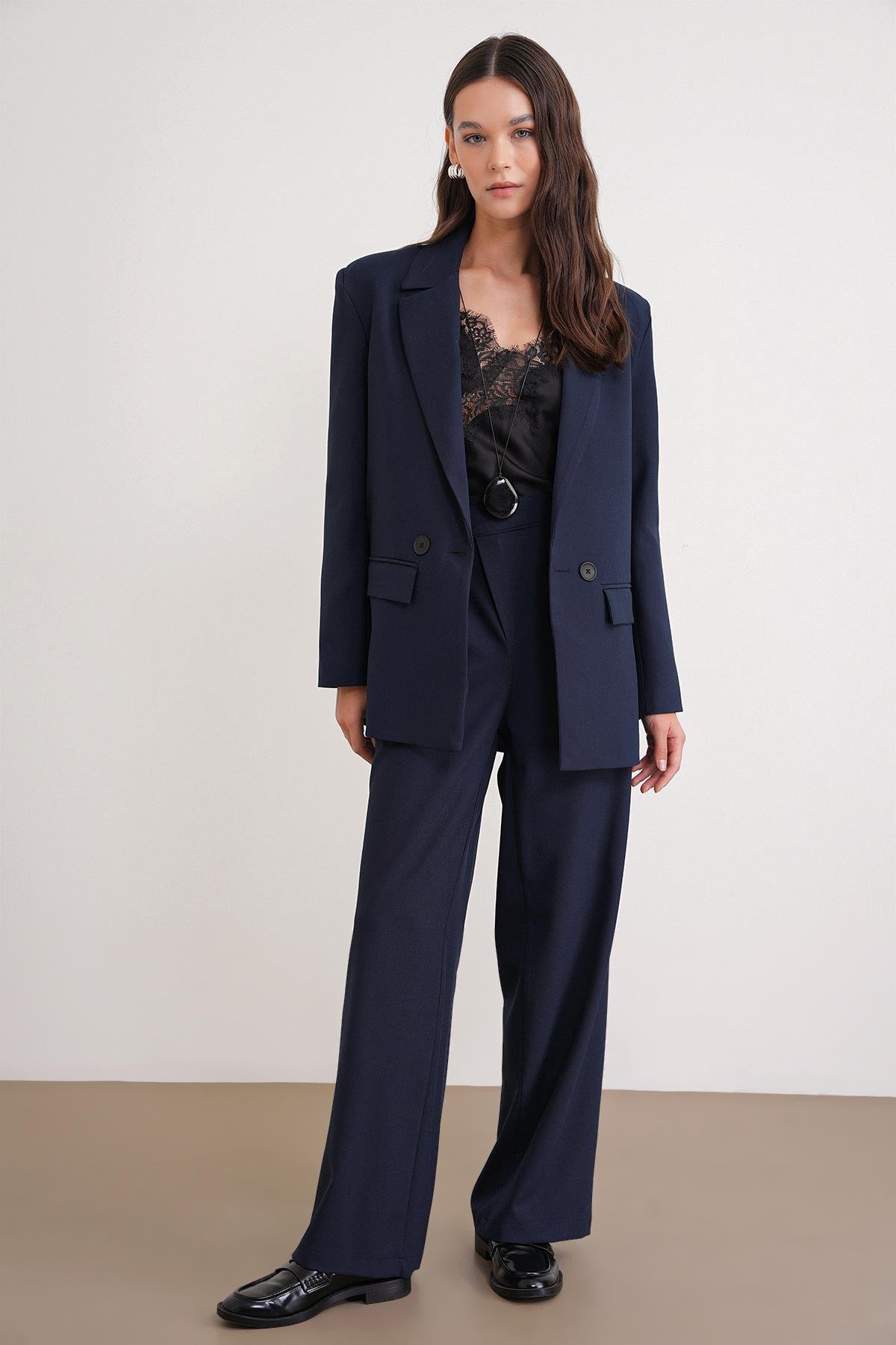 4516 Kadın Bezayağı Blazer Ceket Lacivert