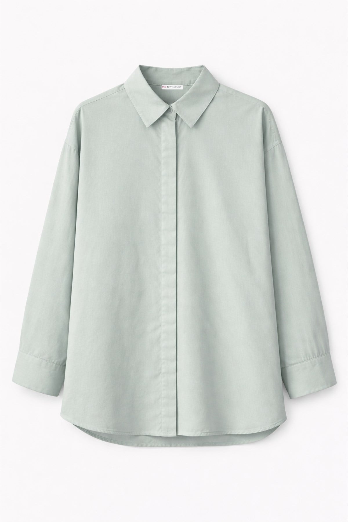 4622 Kadın Gizli Patlı Oversize Basic Gömlek Mint