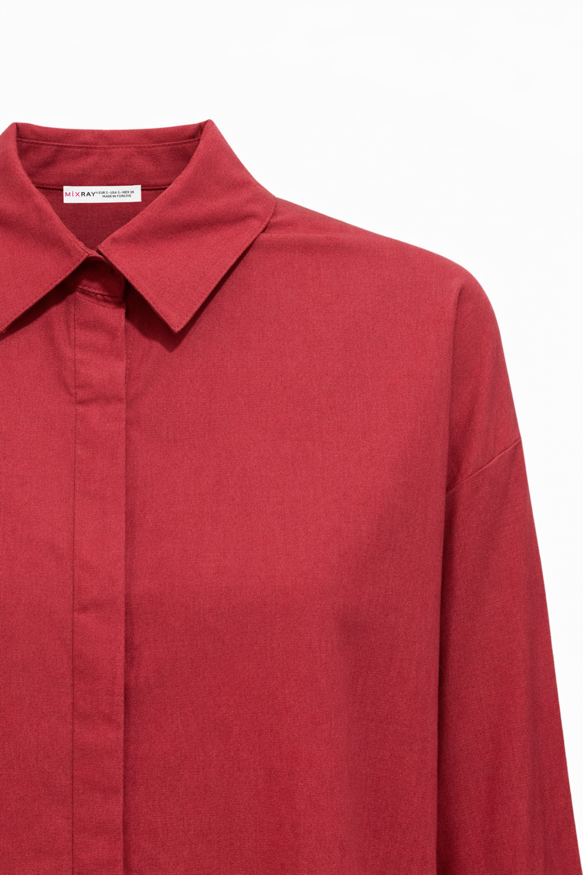 4622 Kadın Gizli Patlı Oversize Basic  Gömlek Bordo