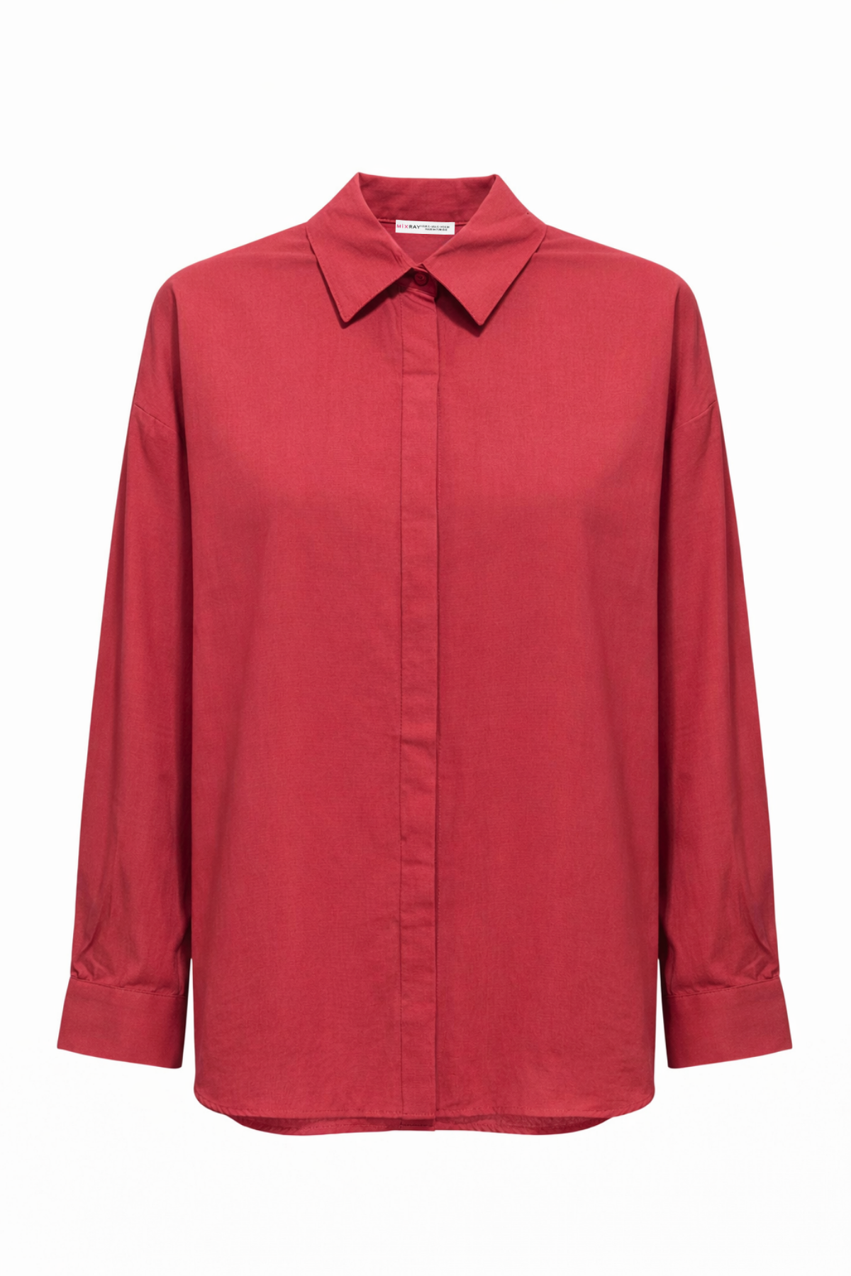 4622 Kadın Gizli Patlı Oversize Basic  Gömlek Bordo