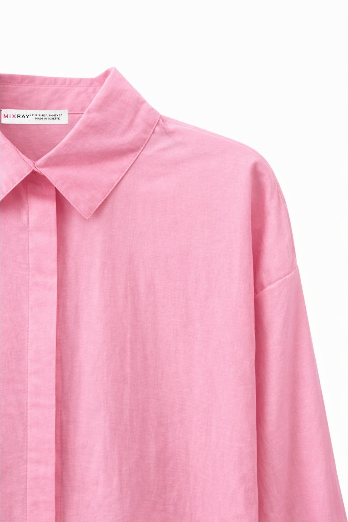4622 Kadın Gizli Patlı Oversize Basic Gömlek Pembe