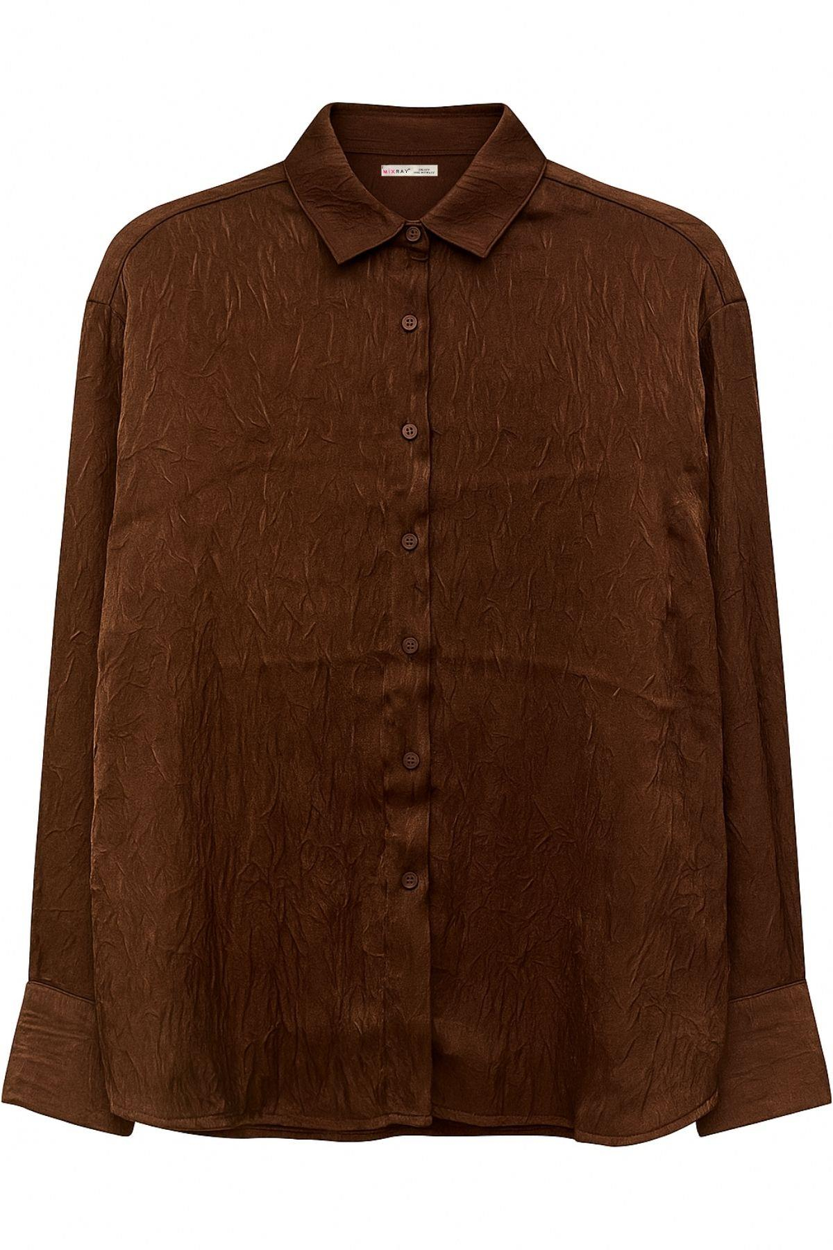 4624 Kadın Krinkıl Gömlek Kahve