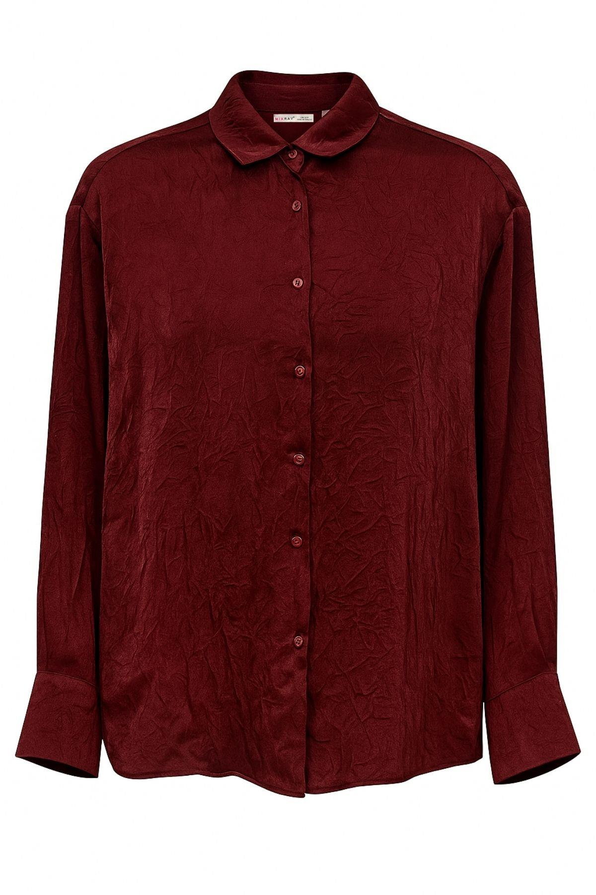 4624 Kadın Krinkıl Gömlek Mürdüm