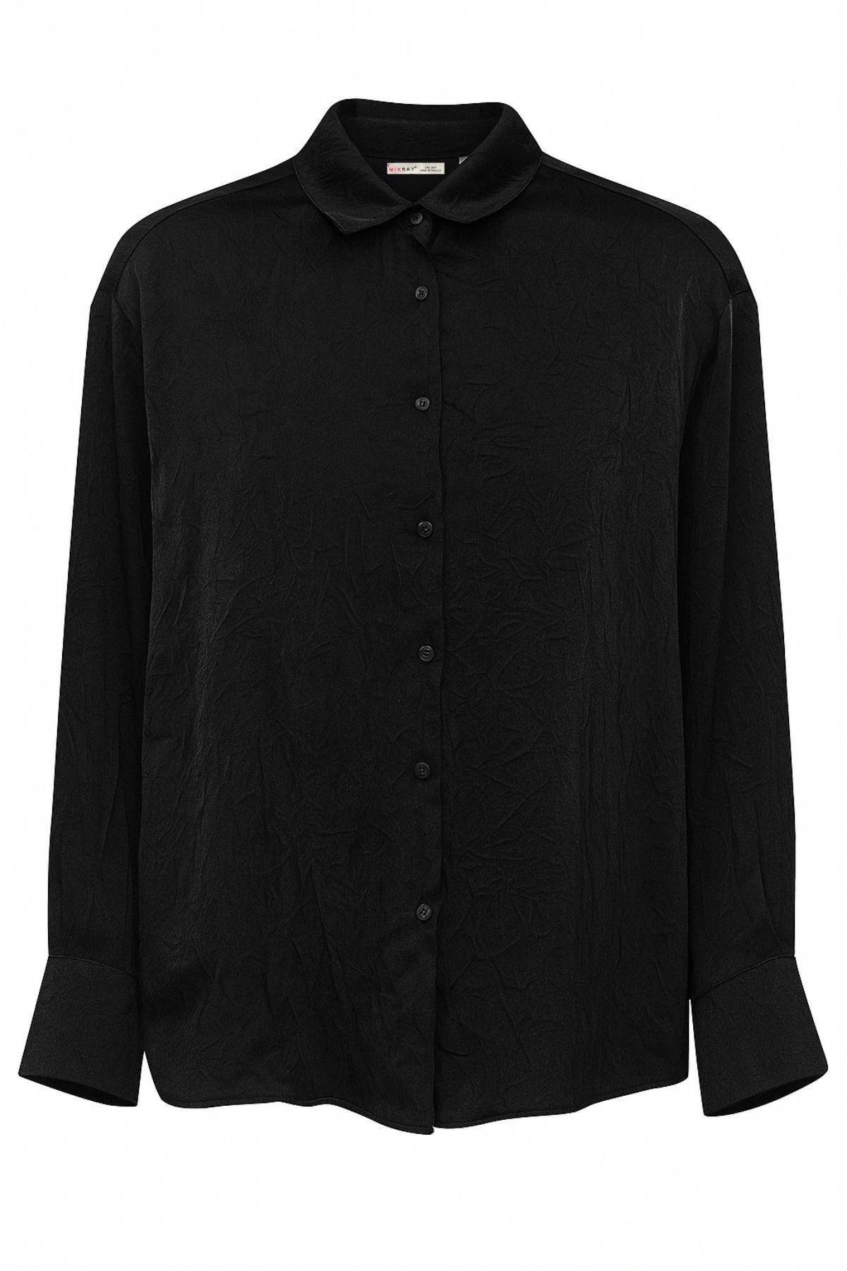 4624 Kadın Krinkıl Gömlek Siyah