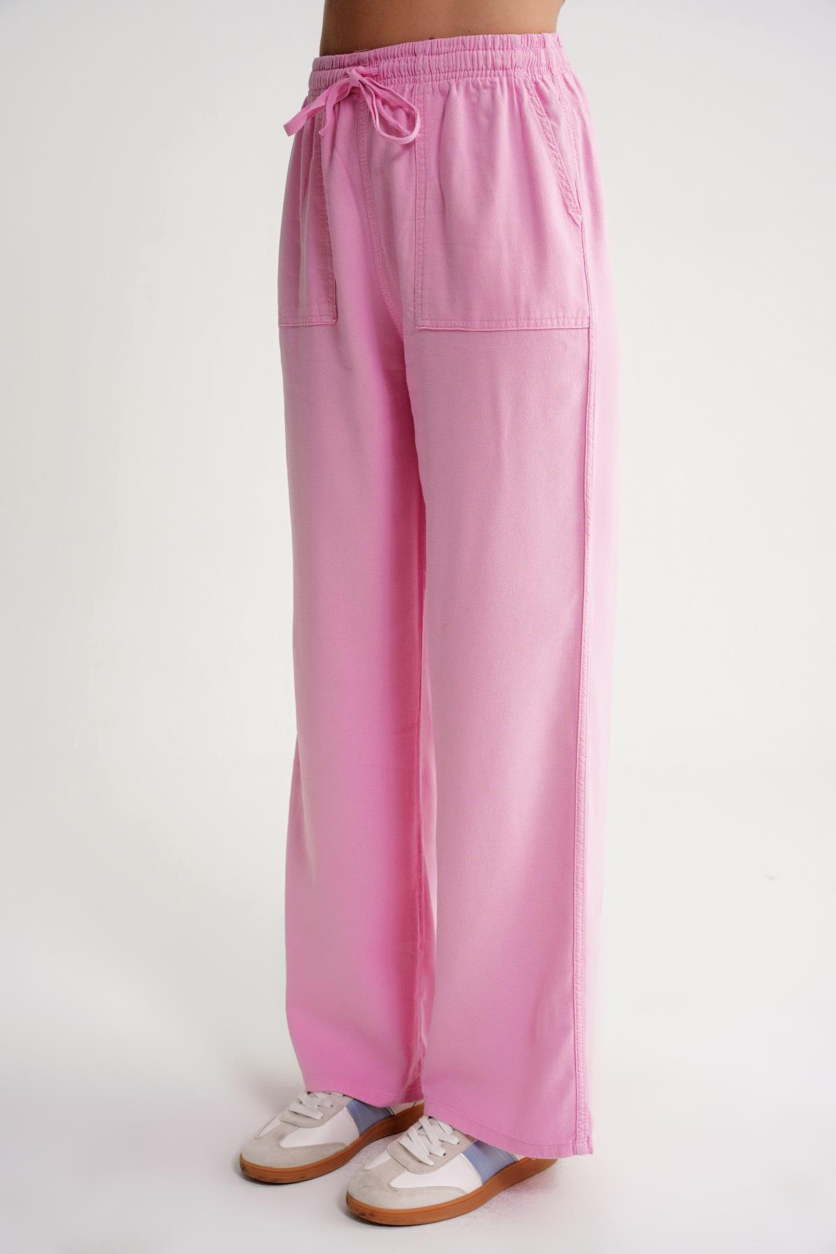 4629 Kadın Yüksek Bel Viskon Palazzo Pantolon Pembe