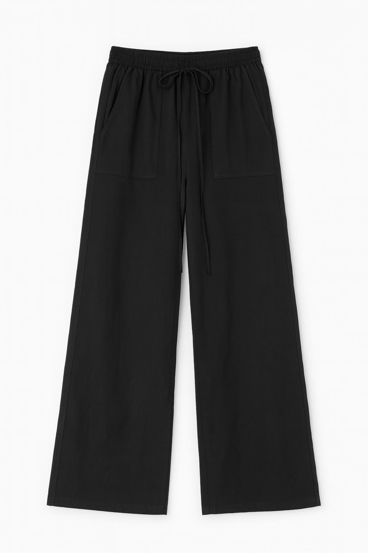 4629 Kadın Yüksek Bel Viskon Palazzo Pantolon Siyah