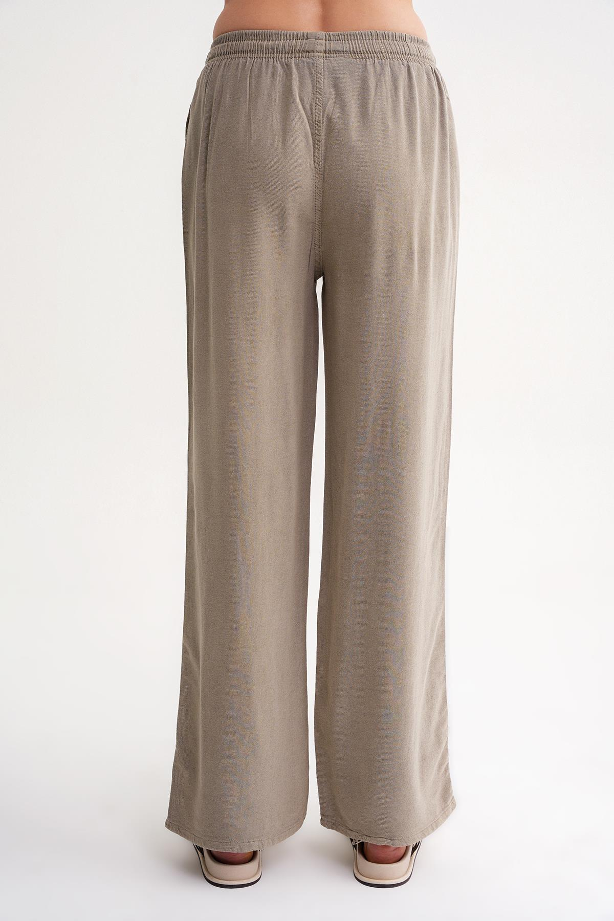 4629 Kadın Yüksek Bel Viskon Palazzo Pantolon Toprak