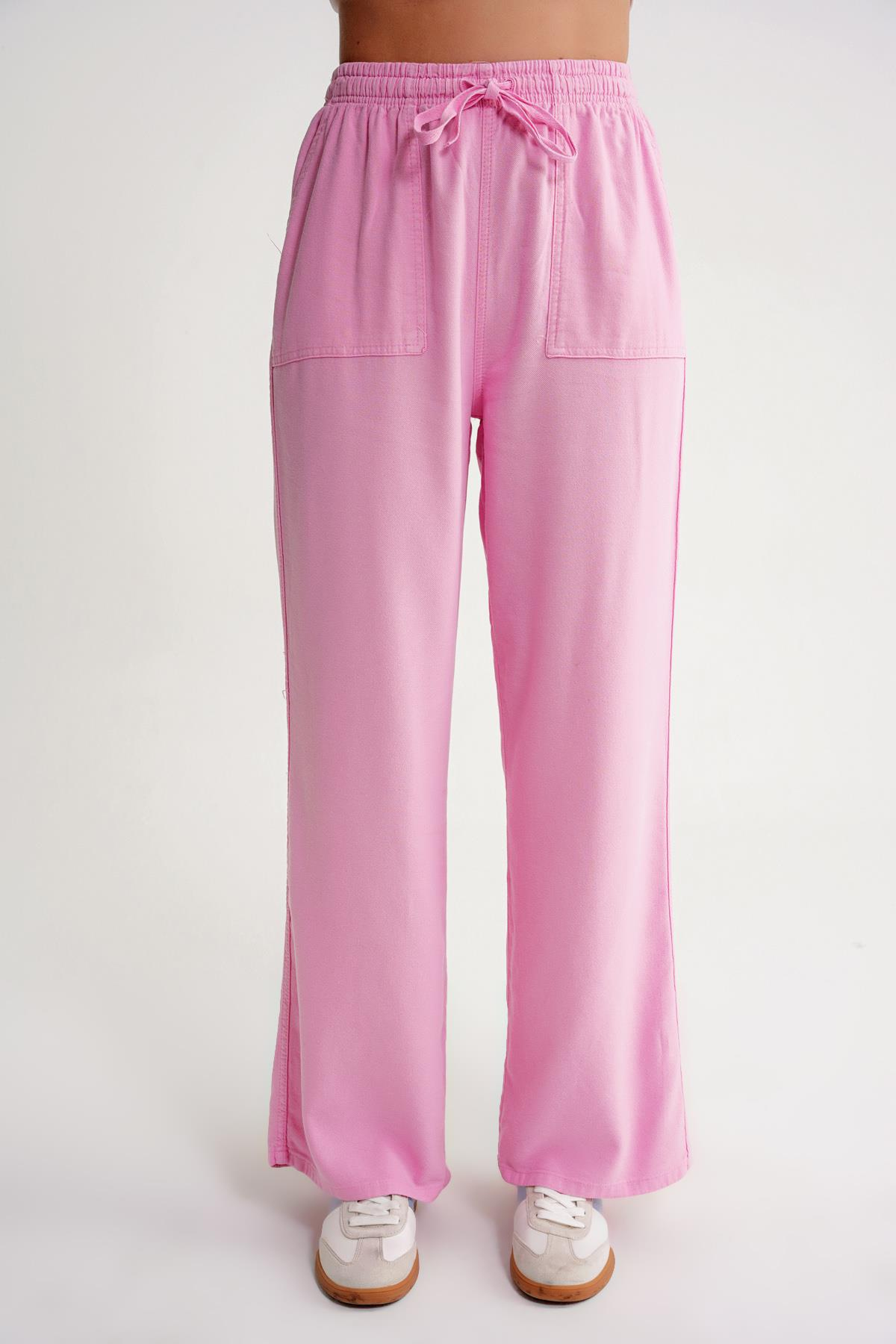 4629 Kadın Yüksek Bel Viskon Palazzo Pantolon Pembe