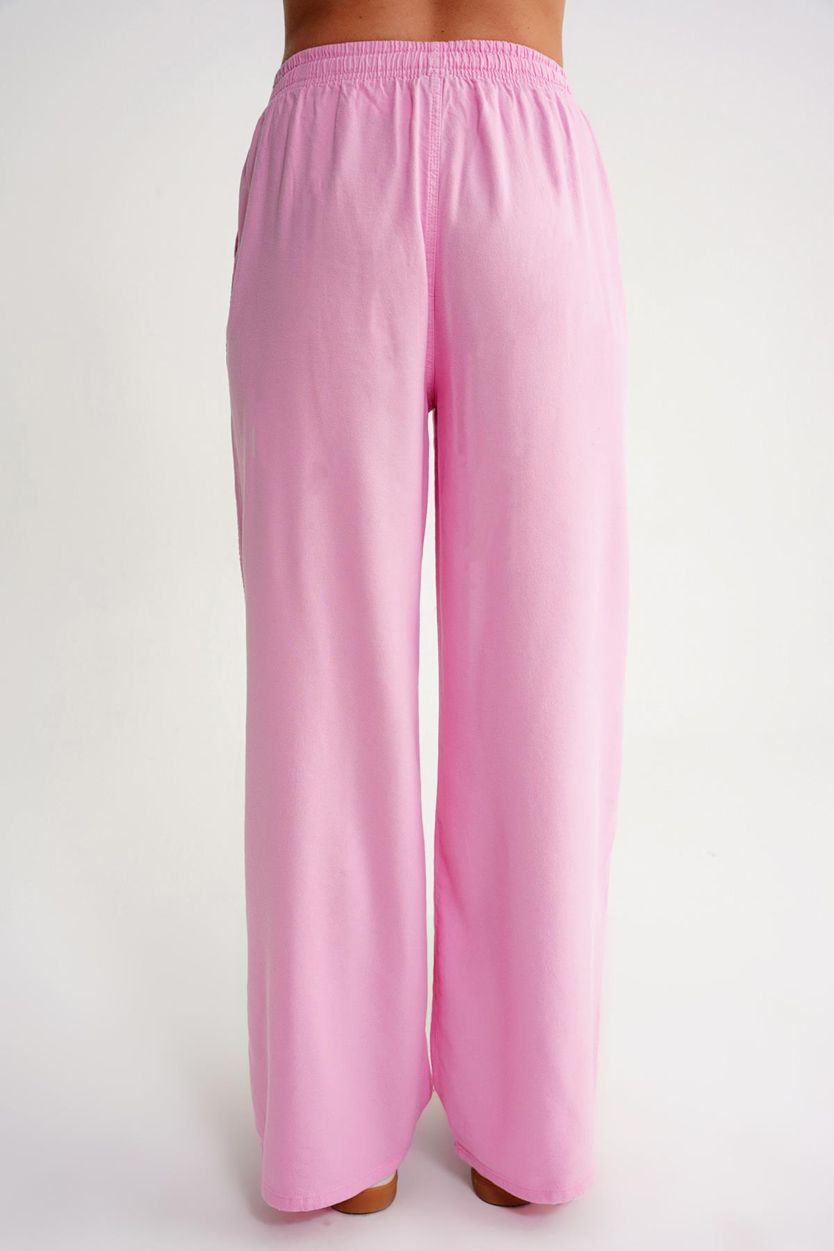 4629 Kadın Yüksek Bel Viskon Palazzo Pantolon Pembe