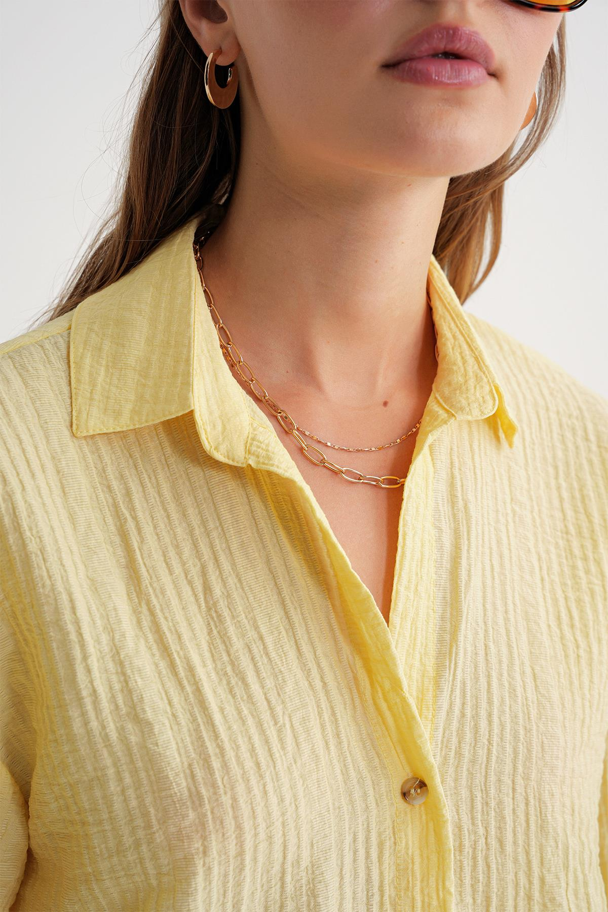 4642 Kadın Apoletli Kraşlı Gömlek Sarı