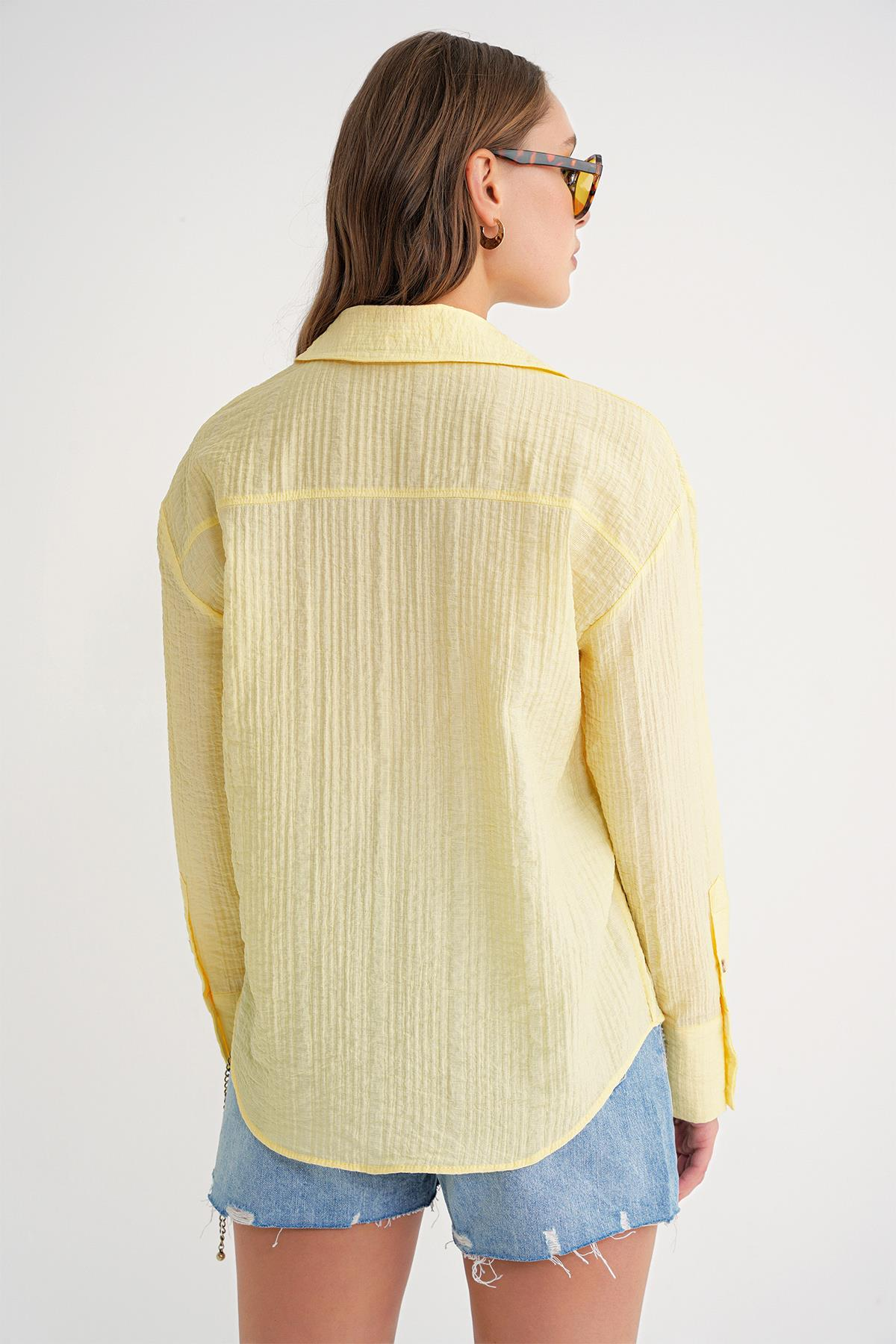 4642 Kadın Apoletli Kraşlı Gömlek Sarı