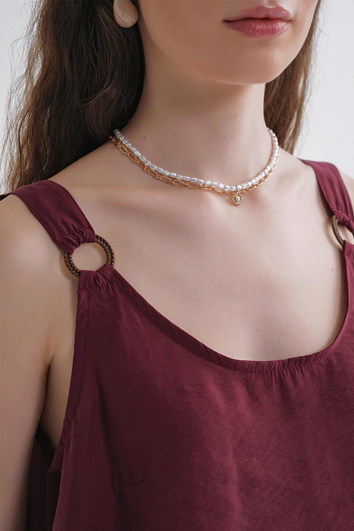 4666 Kadın Toka Detaylı Modal Bluz Bordo